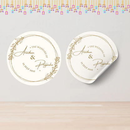 Aesthetic Golden Breeze Wedding Sticker - Customized Text for Invites & Gifts