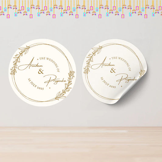 Aesthetic Golden Breeze Wedding Sticker - Customized Text for Invites & Gifts