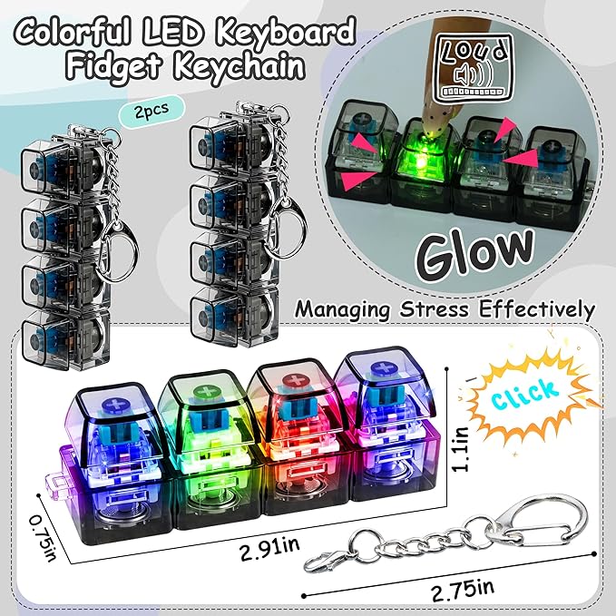 Keyboard Fidget Toys for Adults Keyboard Clicker with LED Light Keychain